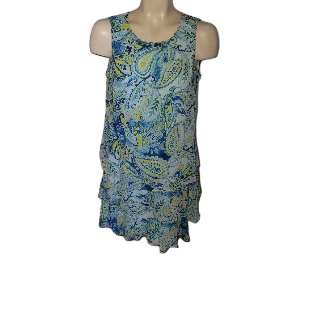 POLO RALPH LAUREN Paisley Ruffle Sleeveless Dress Blue Yellow Green Print Casual